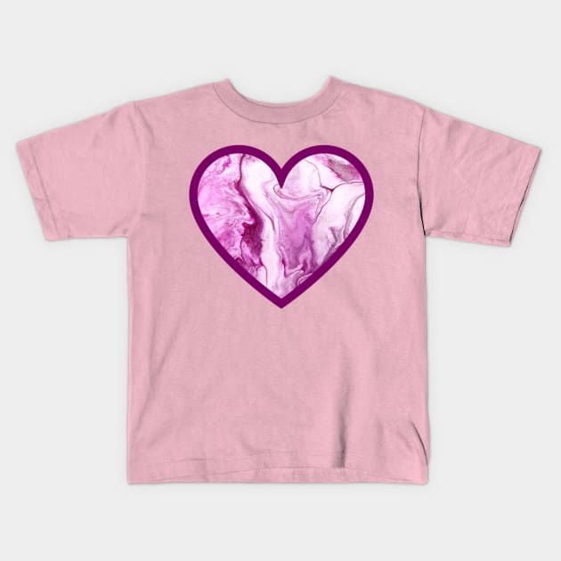 Baby Pink Paint Pour Heart Kids T-Shirt by Designs_by_KC